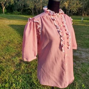 Vintage Ruffled Pinstripe Button-down Blouse M